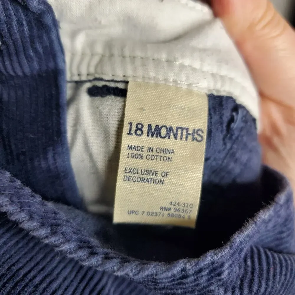 Oshkosh B'gosh Blue Corduroy Overalls Size 18 Months 100% Cotton Bear Embroidery